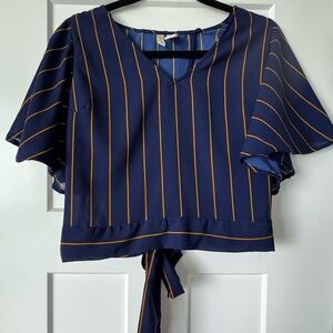 Navy Striped Women's Top
